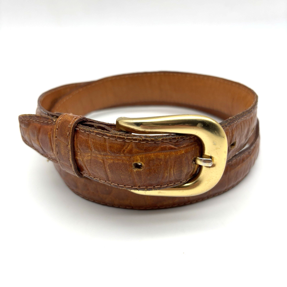 Vintage 90s OMEGA 4293 Tan Croc Embossed Genuine Leather Belt L 28-32" USA Made